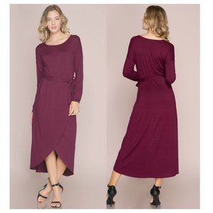 Long Sleeve Midi Dress - PLUM - 2 PACK